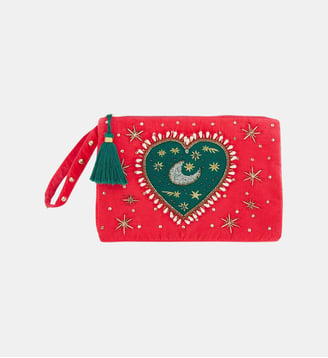 Pochette avec broderies et perles en velours EUGENIE - Wild - Rose