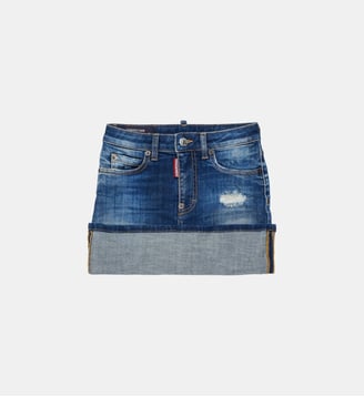 Jupe mini en denim avec revers - Dsquared2 - Denim bleu