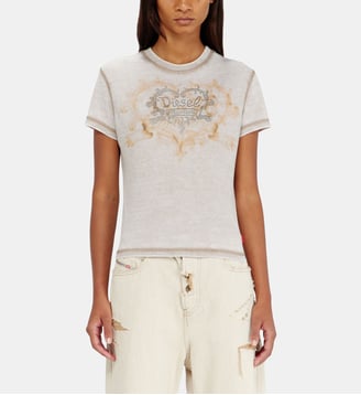 T-shirt en jersey avec strass et burnout effect - Diesel - Gris clair