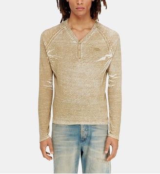 Pull Henley avec imprimé inversé délavé - Diesel - Marron clair