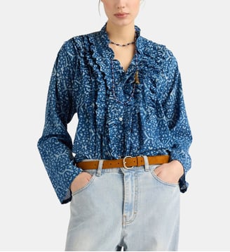 Chemisier zafiro en voile imprimé indigo - Momonì - Bleu