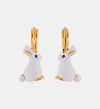 Boucles d'oreilles dormeuses lapin et perle - Les Néréides - Blanc