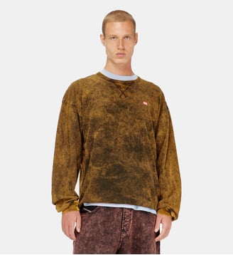 T-shirt à manches longues effet acid-wash, détails effilochés - Diesel - Marron