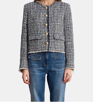 Veste sans col en tweed et lurex - MARILINE - Pablo - Marine