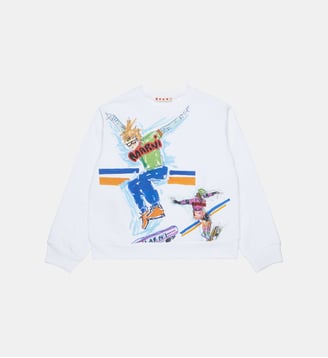 Sweat-shirt col rond avec imprimé skateur - Marni - Blanc