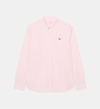 Chemise à carreaux popeline légère regular fit - Lacoste - Blanc rose pâle