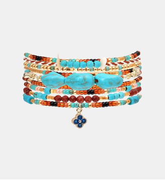 Bracelet manchette multiliens perles avec pendentif FALLEN - Hipanema - Bleu turquoise