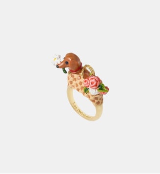 Bague panier, teckel et bouquet de fleurs Les Néréides