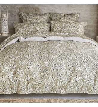 Housse de couette imprimée en satin de coton bio, BLOSSOM - Alexandre Turpault - Beige lune