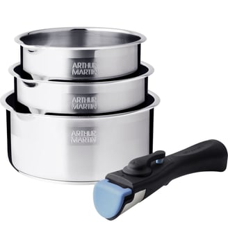 Batterie de cuisine de 3 casseroles 16-18-20 cm + poignée - Arthur Martin - Acier