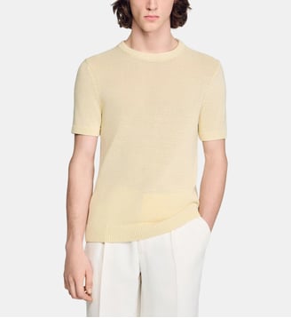 T-shirt en maille fine - Sandro - Beige et blanc