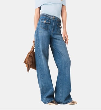 Jean flare avec tresses - Maje - Bleu