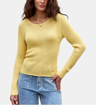 Pull col rond uni MALTA - La Petite Etoile - Jaune