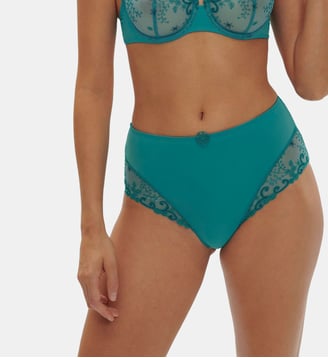 Culotte taille haute Delice à broderies - Simone Pérèle - Bleu turquoise