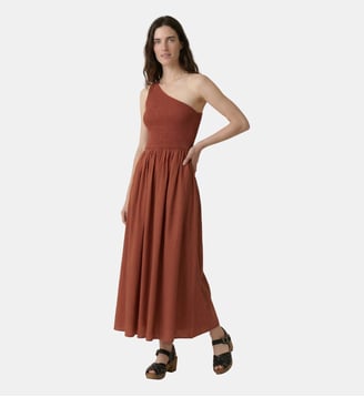 Robe longue smock Rahul one shoulder coton Leon & Harper