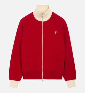Sweatshirt zippé unisexe en coton Ami de Coeur - AMI Paris - Rouge rubis et ivoire