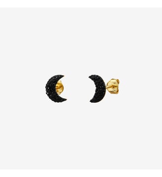 Boucles d'oreilles dorées jet moon - KUCHI - Caroline Najman - Cristal noir