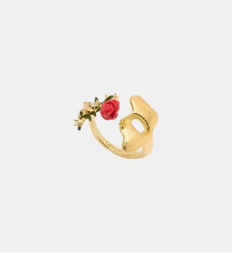 Bague ajustable masque doré, rose et cristaux - Les Néréides - Doré