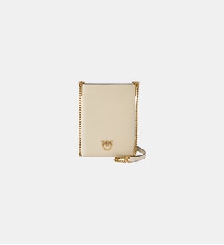 étui pour smartphone à bandoulière en cuir - Pinko - Blanc soie or antique