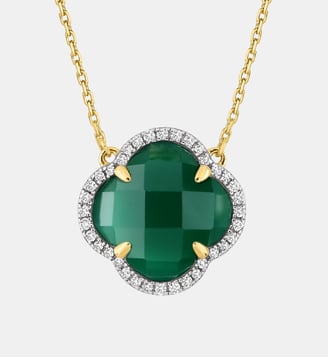Collier, agate verte, diamants, or jaune Morganne Bello