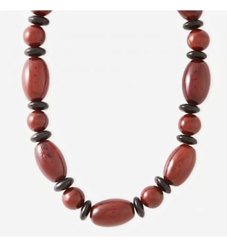 Collier de perles en résine bordeaux et noir - Balaboosté - Marron
