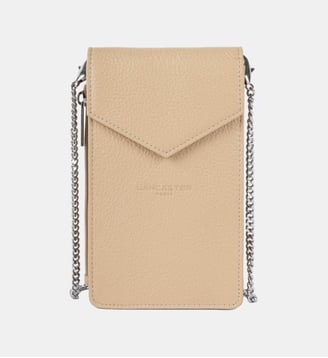 Sac pochette pour smartphone cuir grainé - Lancaster - Beige