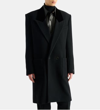 Manteau long en laine et velours - Balmain - Noir