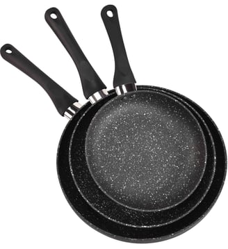 Batterie de cuisine 3 poeles Pietra black - Essentiel B - Noir
