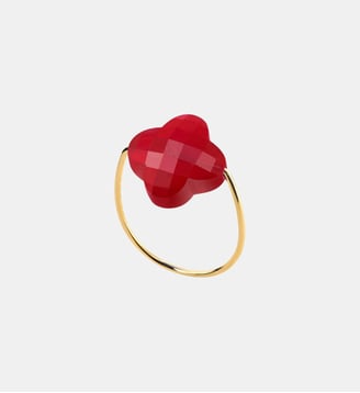 Bague or jaune trefle quartz rouge Morganne Bello
