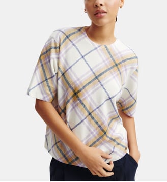 T-shirt ample imprimé tartan - Bompard - Naturel et jacinthe