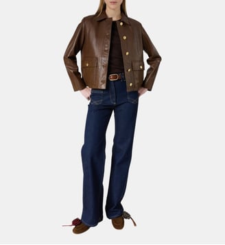 Veste droite en cuir à boutons dorés - TINAYA Gerard Darel