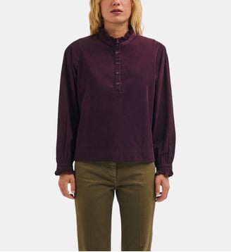 Blouse en velours côtelé à volants - LORRAINE - Pablo - Bordeaux