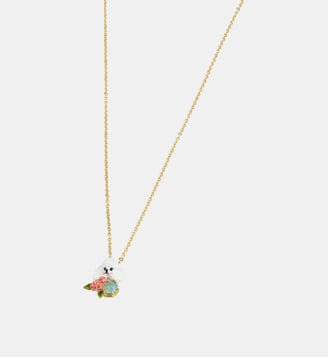 Collier pendentif caniche, fleurs roses et pierre bleue - Les Néréides - Multicolore