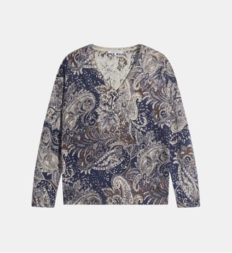 Pull V imprimé en laine - RHEA - Gerard Darel - Marine