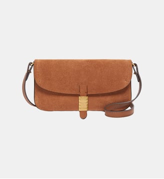 Sac porté épaule moyen saddle flat en daim - Pinko - Marron lion et or antique
