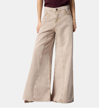Jean marron avec dentelle à la taille - Pinko - Beige