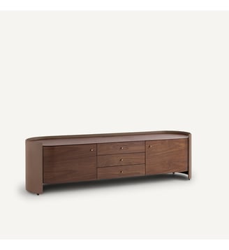 Meuble télé hifi plaqué noyer et cuir - AM.PM - Noyer
