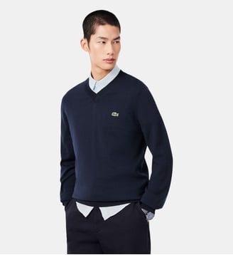 Pull col V laine mélangée - Lacoste - Gris