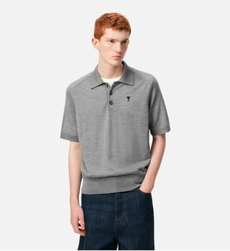 Polo Manches Courtes Ami De Coeur en Laine - AMI Paris - Gris chiné et noir
