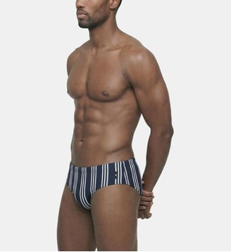 Slip De Bain À Rayures Verticales Fines - Ron Dorff - Bleu marine