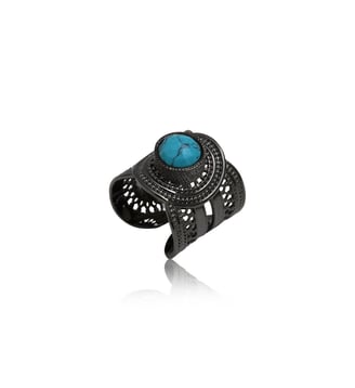 Bague medium ajustable anthracite   - Noor - Satellite - Bleu turquoise