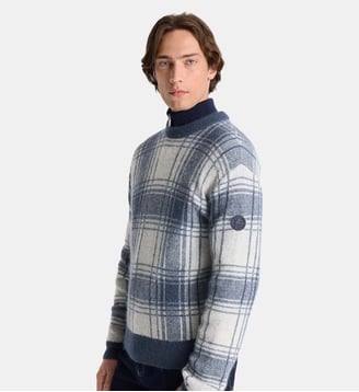 Pull dolmiron col rond coupe regular - Fusalp - Ombre check artic wolf et gr