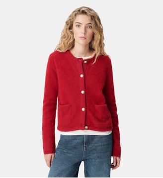 Cardigan tricot mousseux 100% laine - Ikks - Rouge