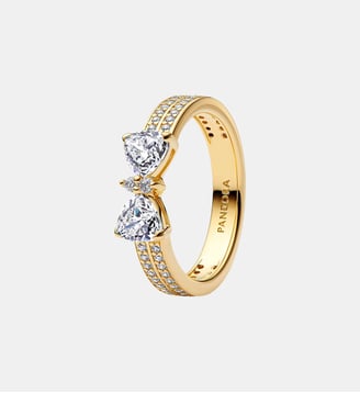 Bague Double Rang Nœud Scintillant - Pandora - Doré