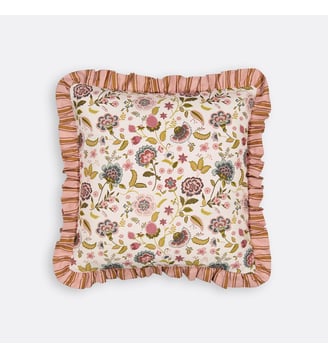 Housse de coussin à volants 45x45 cm - La Redoute Interieurs - Blanc motif floral