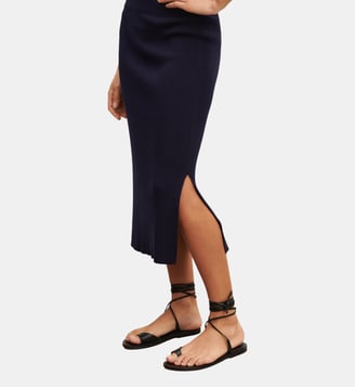 Jupe midi en soie et cachemire - Bompard - Bleu marine