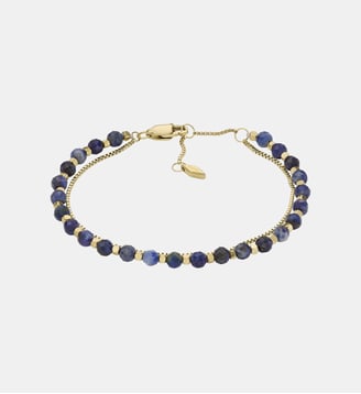 Bracelet double-rang chaîne et perles - Fossil - Vert et or
