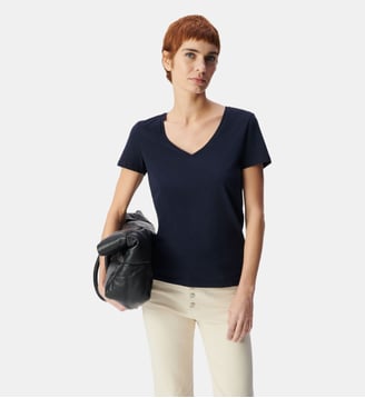 Tee-shirt encolure V broderie chevrons dos - Ikks - Bleu marine