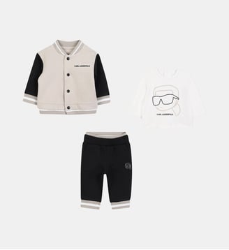 Ensemble double cardigan et pantalon en jersey - Karl Lagerfeld Kids - Noir et beige
