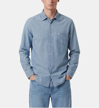 Chemise manches longues denim en coton - Serge Blanco - Bleu jean